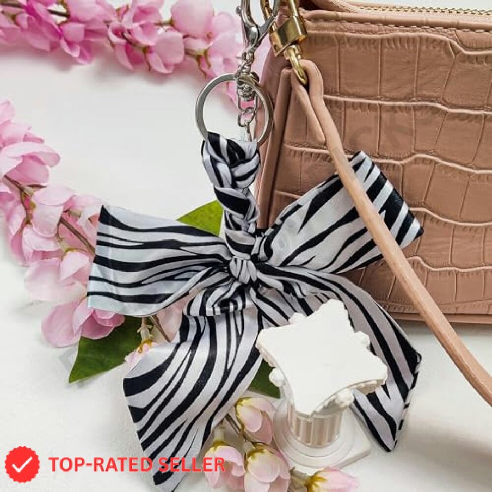 Leopard Print Bow Bag Charm Detachable Keychain Elegant Purse Accessory - Picture 6 of 7